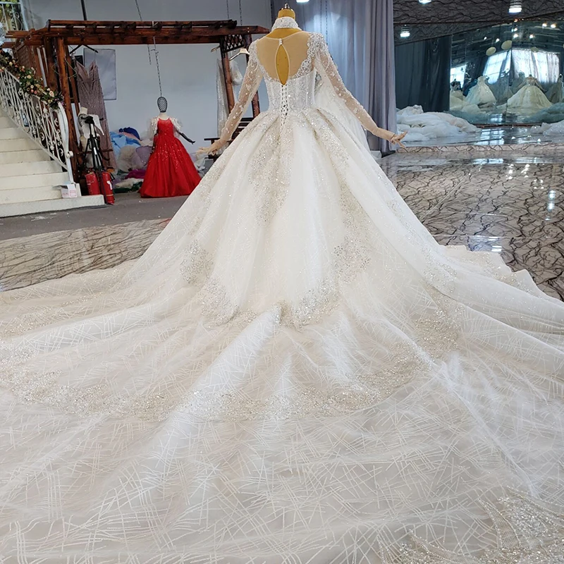 HTL2220 2021 princess wedding dress plus size long train ball gown wedding dresses with glitters vestido de fiesta de boda 2