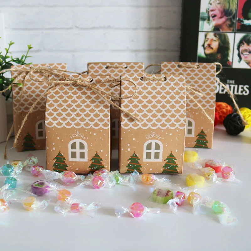 Рождественская сумка для конфет Navidad вечерние сумки для печенья Новогодние украшения для дома - Цвет: 20pcs house