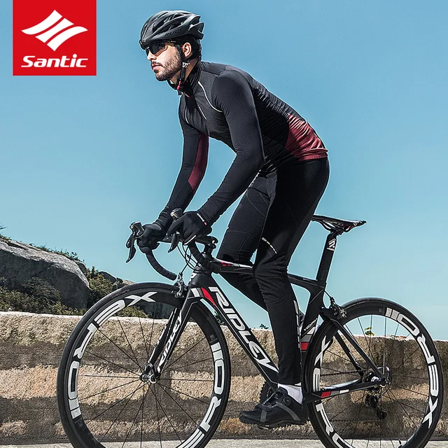 $US $56.29 Santic Men Winter Thermal Cycling Jacket Set Autumn Windproof Warm Bike Jacket MTB Pants Italian Imported 4D Pad Bicycle Suit