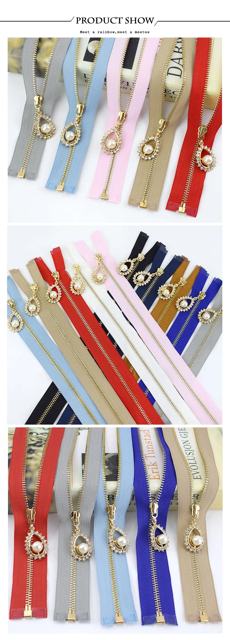 3# Metal Zipper 40cm 50cm 60cm 70CM Zipper 2/5pcs Open End Gold Teeth Zip for Sewing Bags Purse Tailor Zipper