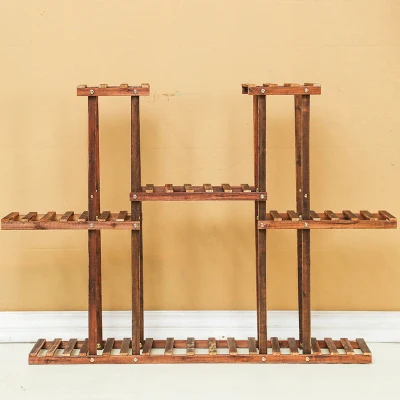 

Carbonized Wood Damp-proof Antiseptic Flower Rack Multi-layer Plant Stand Shelves Garden Patio Balcony With Planting Tools