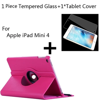 

Hot Case For Apple iPad Mini 4 A1538 A1550 Case Casual Wholesale 360 Rotation Stand Cover+Tablet Tempered Glass Screen Protector