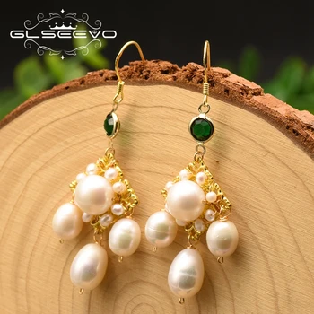 

GLSEEVO Natural Fresh Water Pearl Long Drop Earrings For Women Girl Funny Vintage Luxury Birthday Gift Pendientes Mujer GE0866A