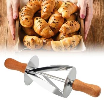 

Stainless Steel Rolling Cutter Fondant Strip Ribbon Cutter Wooden Handle for Making Croissant Bread Dough Pastry Kitchen Knife