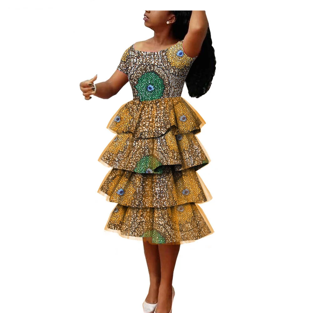 

African Women Clothes 2020 Summer Shortsleeve Ball Gown Dress For Wedding Party Wear Lady Batik Print Mesh Patchwork Full Dress