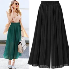 Новая женская летняя сетка шифон, высокая талия Свободная Повседневная Однотонная юбка складные большие брюки юбка свободная
