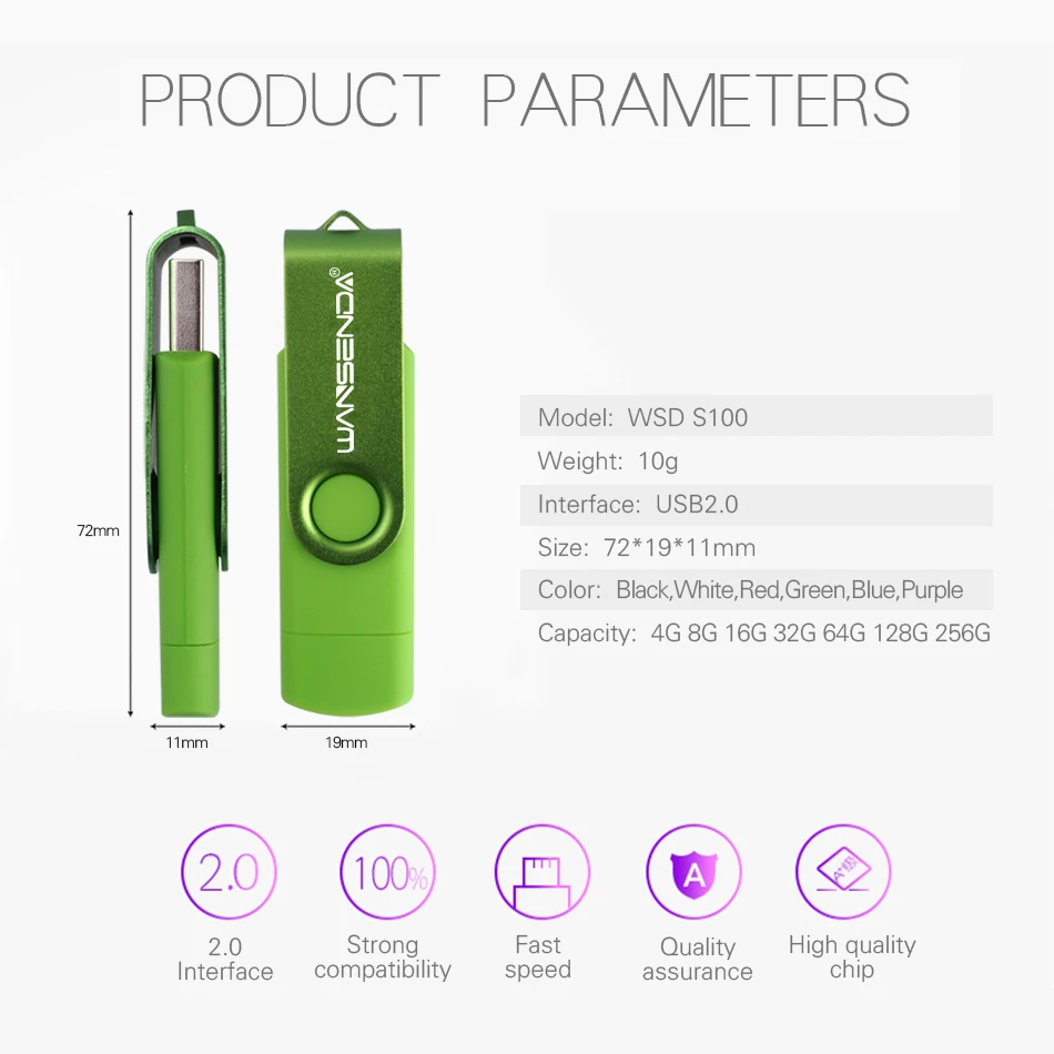 New WANSENDA OTG USB Flash Drive Rotation Pen Drive 256GB 128GB 64GB 32GB 16GB 8GB Pendrive 4