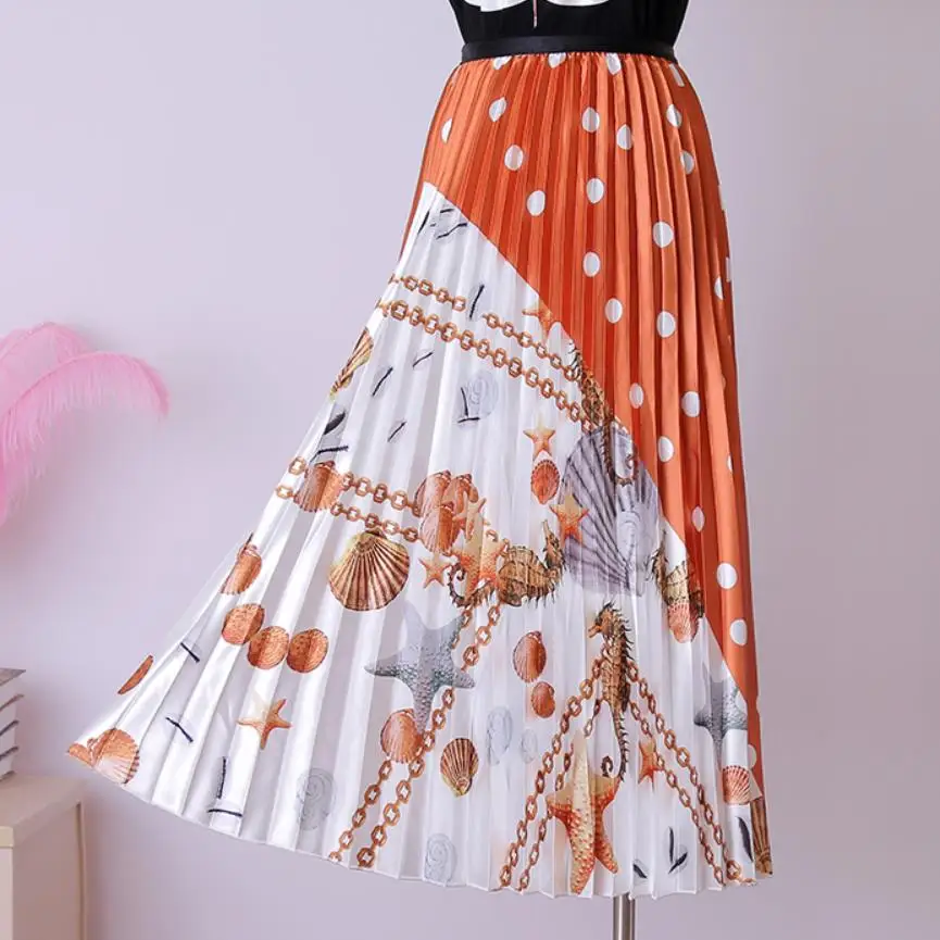 Весенне-осенняя винтажная юбка в складку с принтом Женская юбка-зонтик в горошек с высокой талией