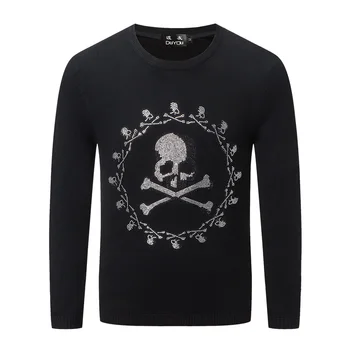 

DUYOU Autumn Men's Fashion Trend Comfortable Cotton Rhinestone Ring Skull Casual Sweater top Menswear 2019 Male Sweater