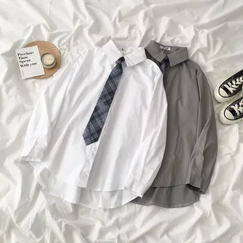 

preppy style loose all match women shirts 2020 new loose solid single breated female girls outwear coat tops