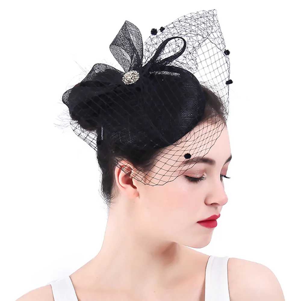 Black Mesh Fascinator Wedding Hat Veils Party Headpiece Women Church Cocktail Race Headwear For Elegant Bride Hair Accessories |