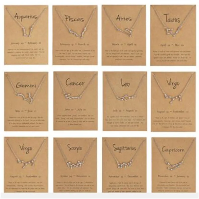 

WKOUD Trendy Shiny Crystal Star Zodiac Sign 12 Constellation Pendent Necklaces Female Elegant Silver Choker Necklaces Jewelry