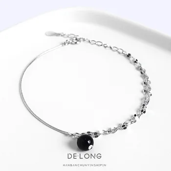 

Elegant Simple Black Agate Bracelet S925 Fine Silver Hand Jewelry INS Korean Series Fashion Women's Black Crystal Bracelet Ornam