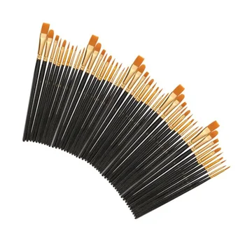 

50 Pcs Paint Brushes Nylon Hair Brushes for Acrylic Oil Watercolor Painting Artist Professional Painting Kits(Black)