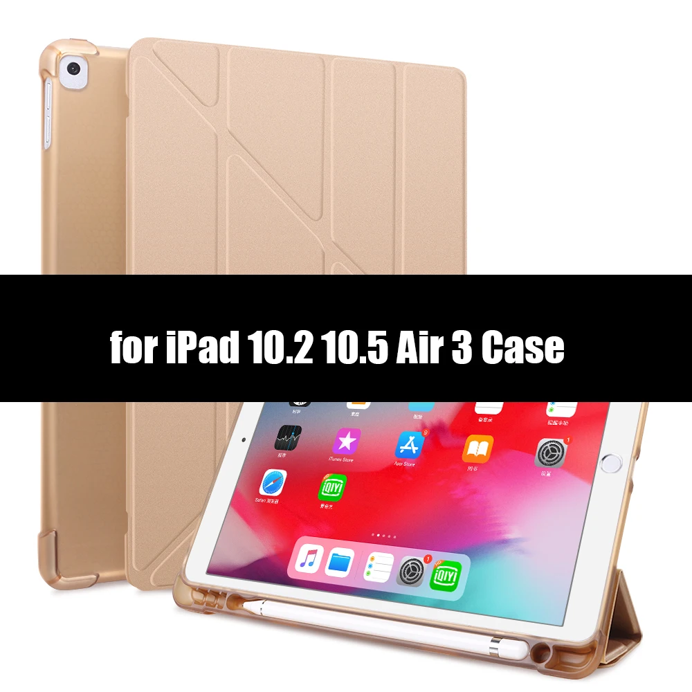 Для iPad Pro 10,5 чехол с карандашом держатель для iPad Air 3 чехол Funda, для iPad 10,2 чехол Pro 11 Air 1 2 9,7 - Цвет: Gold-1