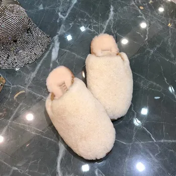 

2020 New Winter Women's Slippers Wool Furry Slides for Women Genuine Leather Whole Wool Warm-keeping Inside Fashion Shoes Women