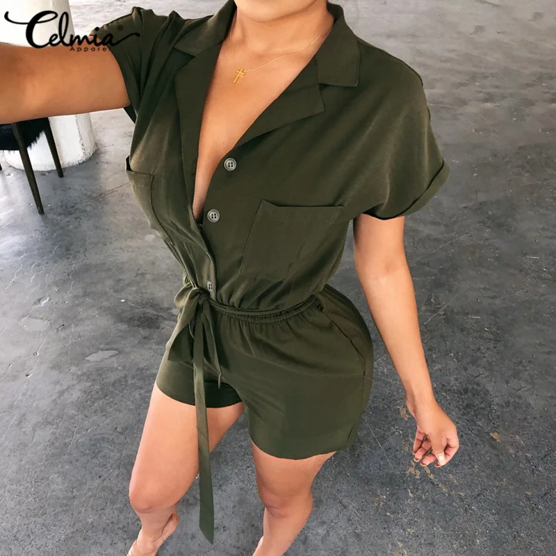Women Short Rompers Celmia Casual Loose Short Sleeve Summer Jumpsuits Lapel Buttons Sashes Playsuits Sexy 5Xl Short Overalls 7 Women Short Rompers Celmia Casual Loose Short Sleeve Summer Jumpsuits Lapel Buttons Sashes Playsuits Sexy 5Xl Short Overalls 7