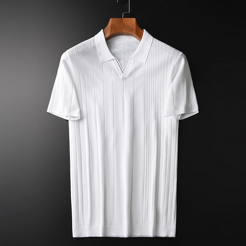 

Летние вязаные мужские бриджи 4xl, белые мужские модные облегающие повседневные мужские футболки с V-образным вырезом и коротким рукавом