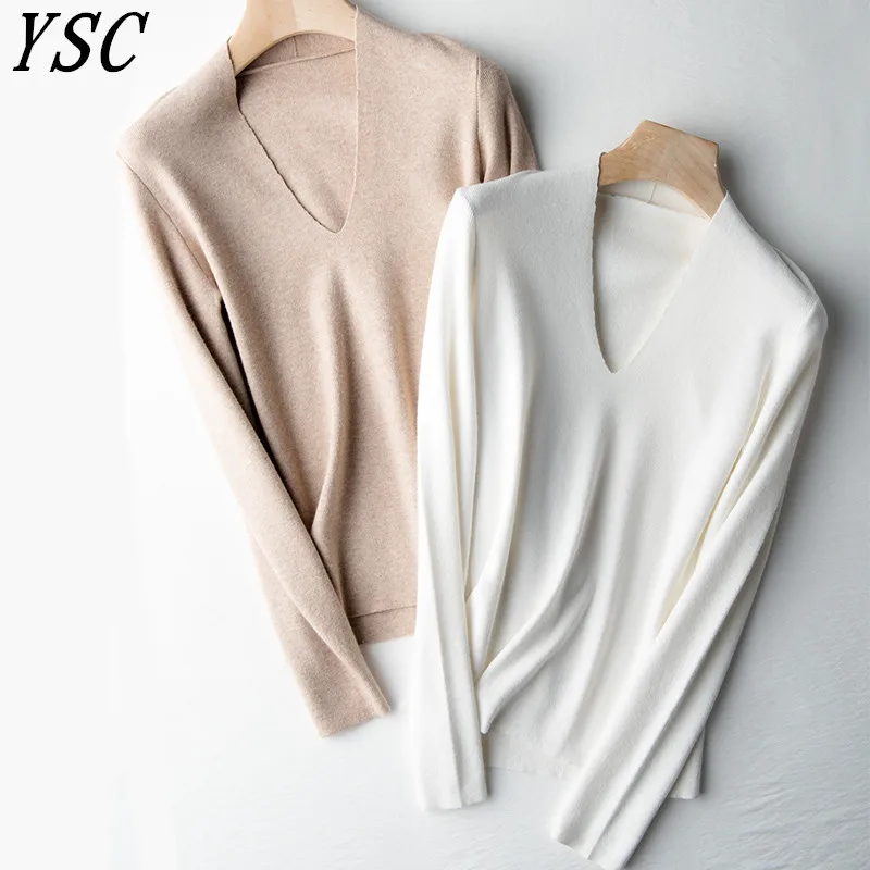YSC Hot Sales Women's Knitted Wool Sweater Small U collar Solid color High-quality Self-cultivation style pullovers size S-XXL | Женская