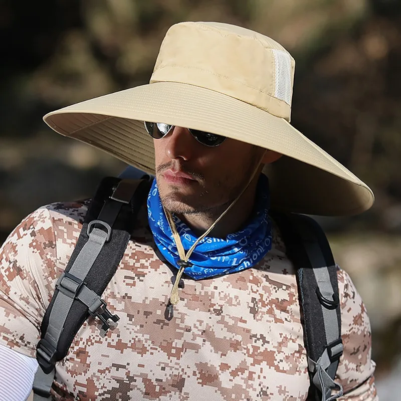 Outdoor Climbing Fisherman Cap Bucket Hat Lightweight Quick Drying Breathable Sunshade With Chin String
