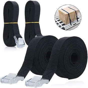 

6pcs 2.5m*25mm Black Tie Down Strap Strong Ratchet Belt Luggage Bag Cargo Lashing With Metal Buckle for Motorcycle Truck Bicycle