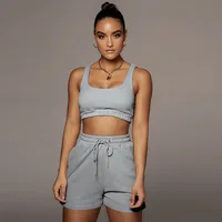 Summer Sexy Two-piece Women Set Sweat Suits Solid Color Sleeveless Tank Top Slim Lace Up Shorts Casual Street Sweat Suit Female