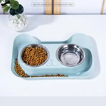 

1Pc Durable Double Stainless Steel Dog Cat Bowls with Non-spill & Non-skid Design for Pet Food and Water Elevated Feeding 23