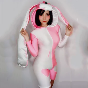 

2020 New Cosplay Costume Female Pink Cute Rabbit Jumpsuit Element Sexy Girl Gogo Nightclub Club Bar Dj DS Singer Clothes DT2763