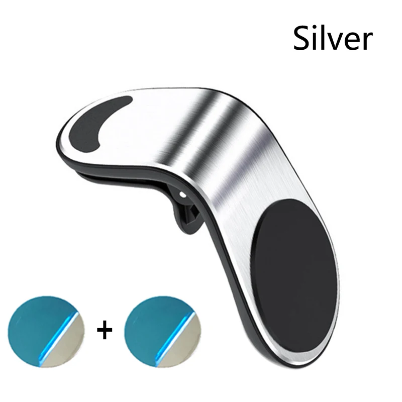 Магнитный металлический Автомобильный держатель для телефона в автомобиль L форма вентиляционное отверстие магнитный штатив Мобильный держатель для планшеты и смартфоны - Цвет: Silver