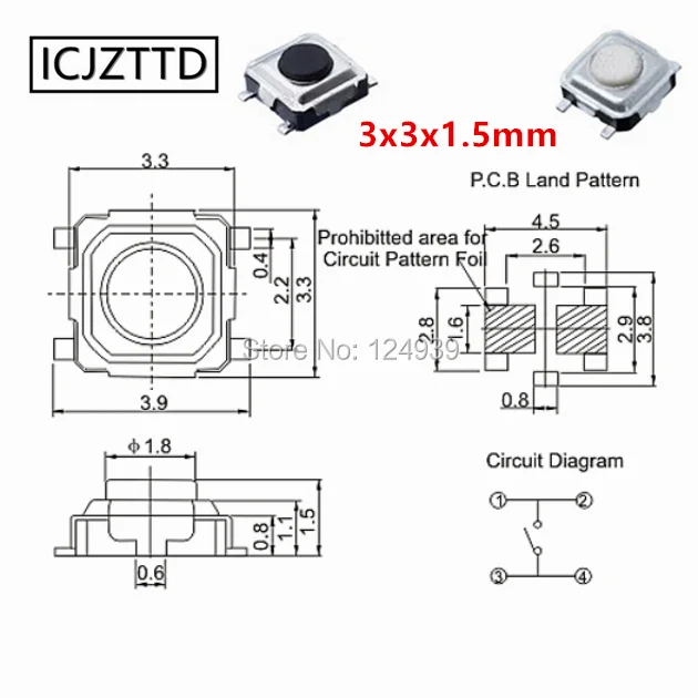 

1000pcs 3*3*1.5MM 3x3x1.5mm 3x3x2mm 3*3*2mm 3x3x1.8mm 3*3*1.8mm SMD 4pin micro switch Push Button Switch 3x3 3*3