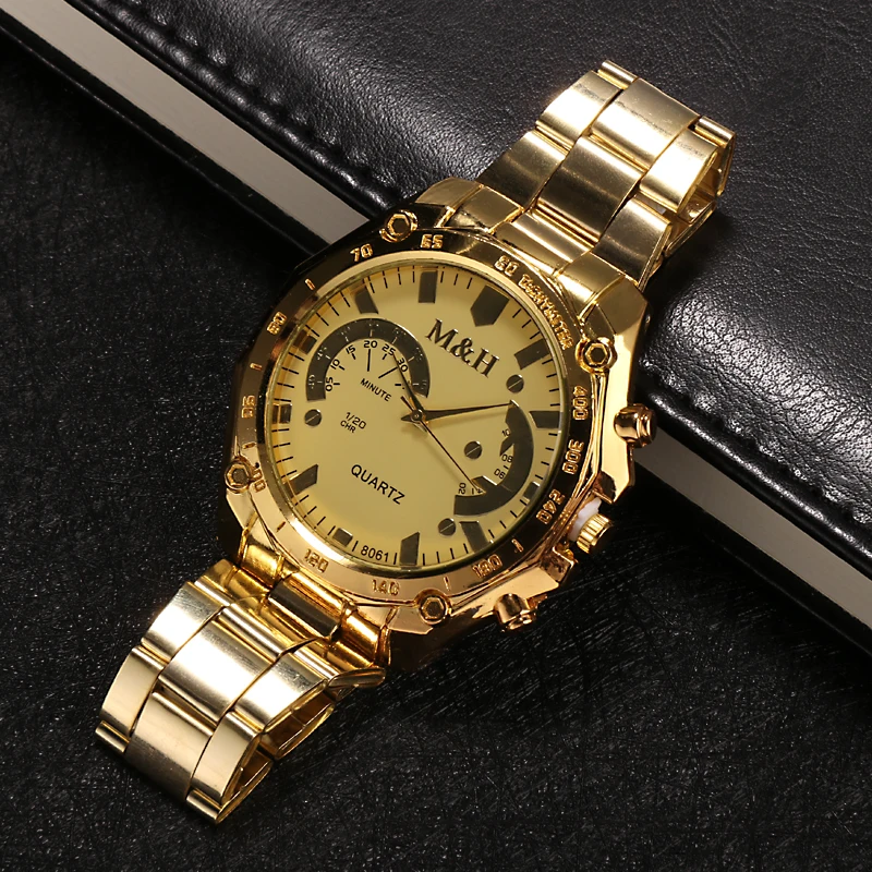 Мужские золотые модные роскошные брендовые M& H кварцевые наручные часы полностью высокого качества из нержавеющей стали водонепроницаемые мужские нарядные часы relógio