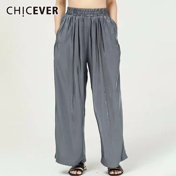 

CHICEVER Vintage Gold Velvet Solid Trouser For Women High Waist Casual Oversized Wide Leg Pants 2020 Summer Fashion Clothing New