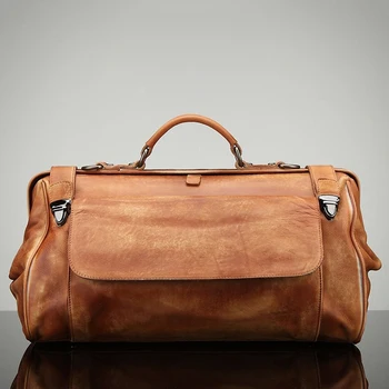 

Custom Logo Genuine Leather Travel Bag With Full Grain Leather Duffle Handbags Anti Theft Designer Cowhide Leather Luggage Bags