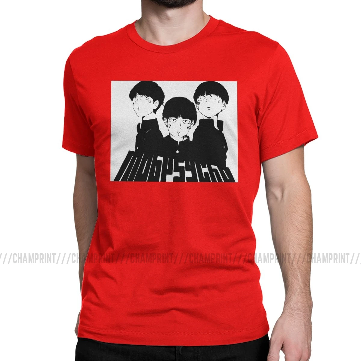 Mob Psycho 100 мужские футболки Shigeo Kageyama аниме Arataka Esper MP100 Манга футболка с коротким рукавом футболки хлопок - Цвет: Красный