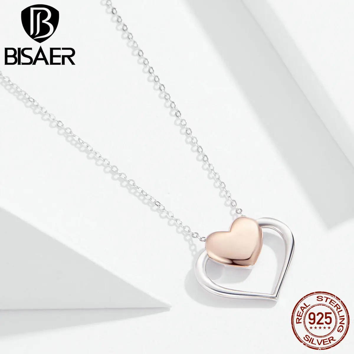 BISAER, оригинальная подвеска, цепочка, ожерелье из натуральной 925 пробы, серебряное ожерелье для женщин, розовое золото, ювелирное изделие HVN082