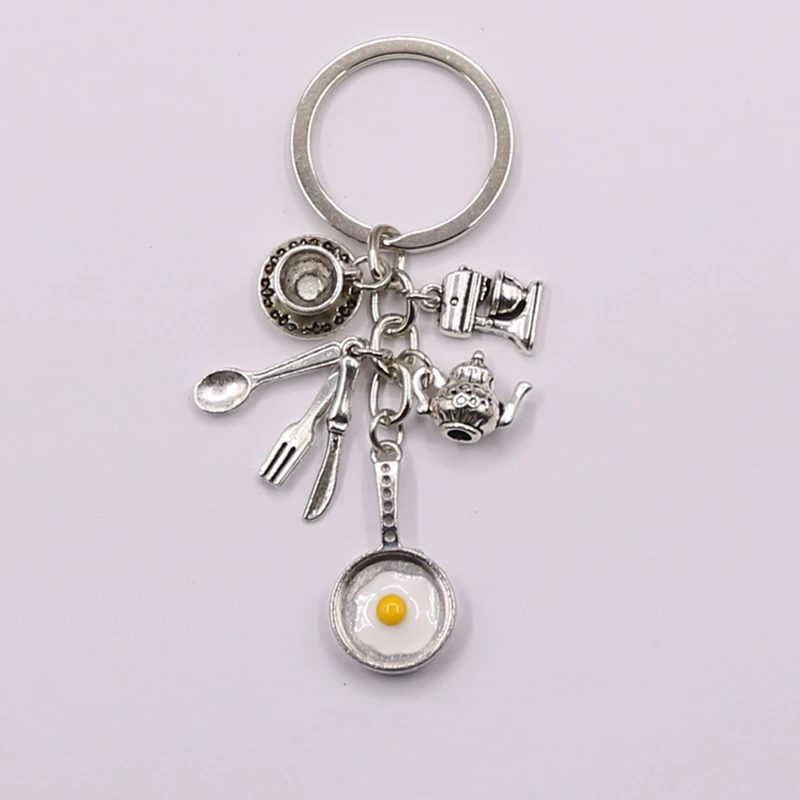 

New Creative Kitchen Utensils Pendant Key Chain Jewelry Omelet Chef Keychain Mixer Teacup Men and Women Gifts DIY Handmade