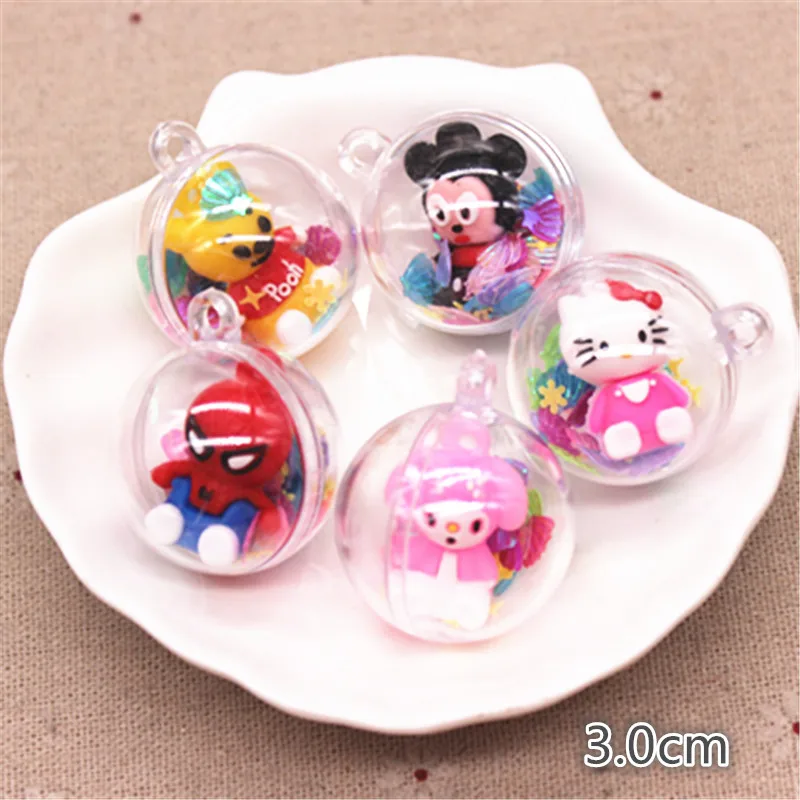 

5pcs 3cm Clear Plastic Openable Ball with Cartoon Silica Gel Sequin DIY Christmas Tree Decorations/Jewelry Pendant