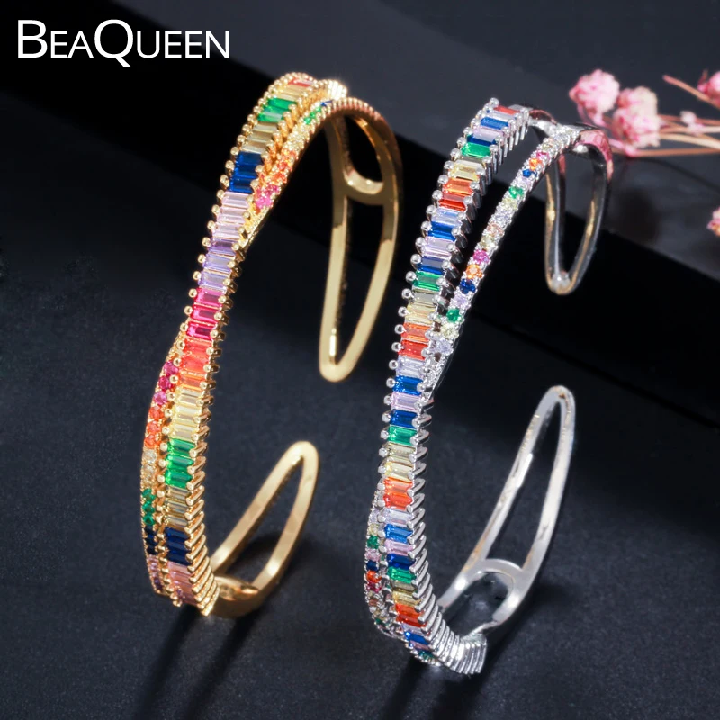 BeaQueen сверкающие Багет CZ с микропрокладкой из страз круглый фианит открытый