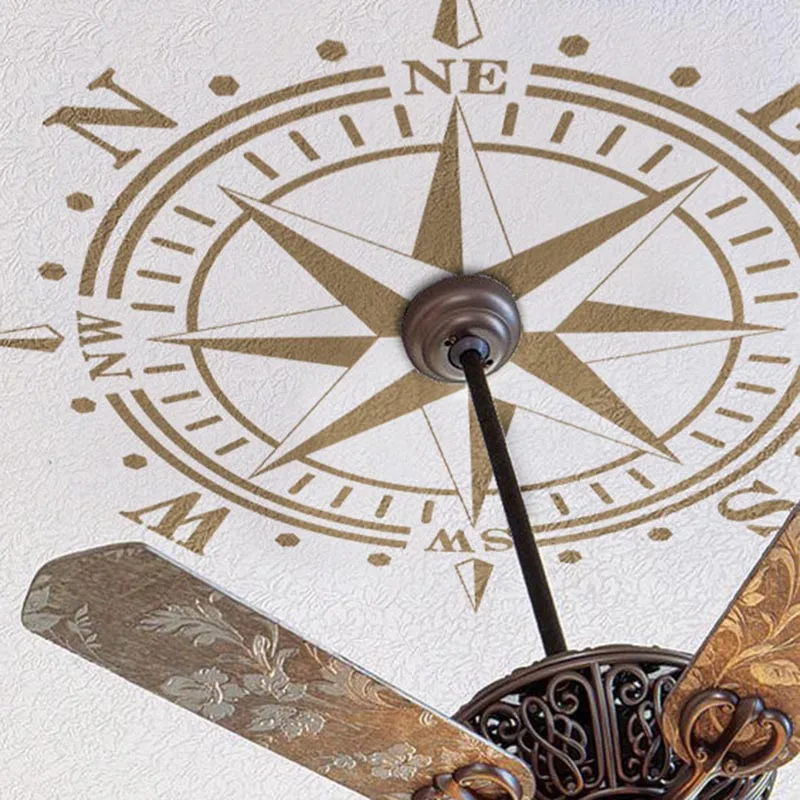Large Ceiling Compass Ocean Wall Sticker Bedroom Living Room  Nautical Beach Compass  Copper Lamp Chandelier Wall Decal Vinyl  (2)
