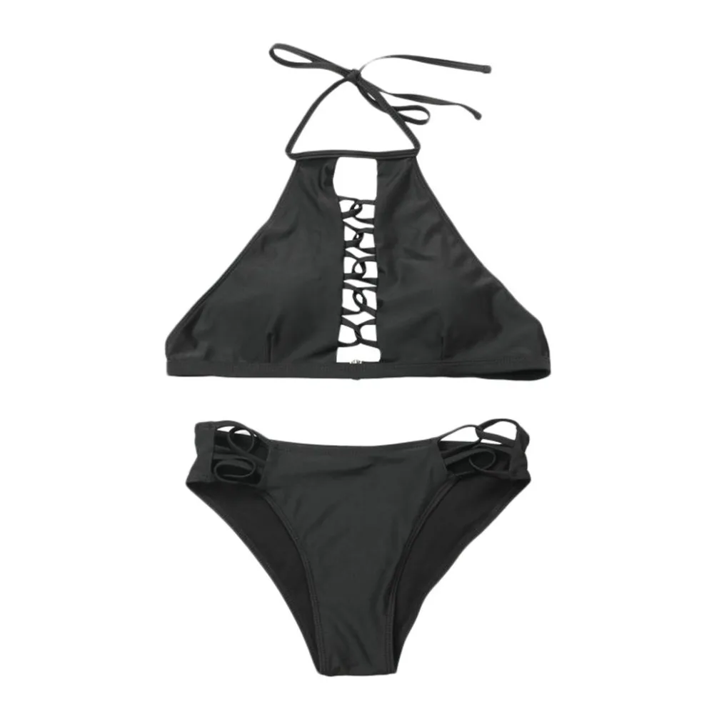 ladies swimwear bandage bikini set push-up thick bra bathing swimwear sexy solid color two pieces separated biquini 2020 30D10 (3)