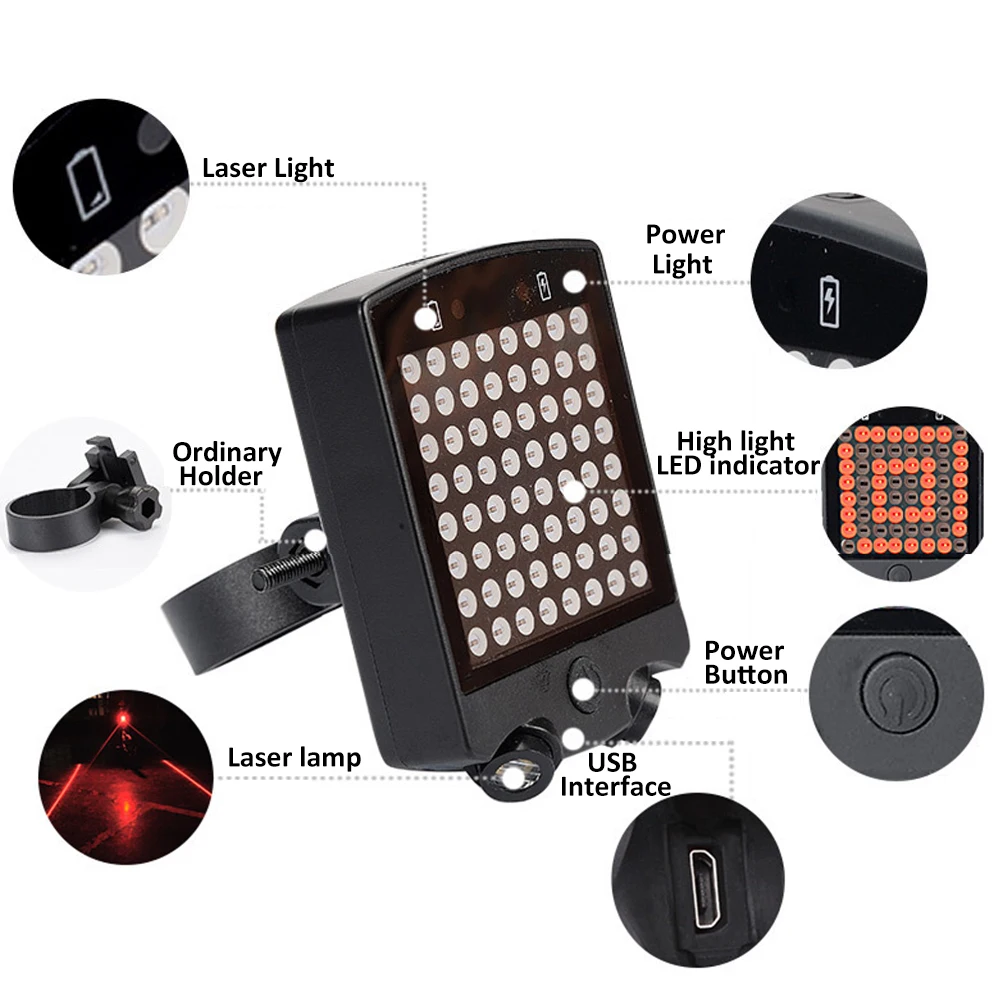 Sale LED Wireless Remote Control Laser Bicycle Rear Tail Light Bike Turn Signals Safety Warning Light USB Rechargeable Brake Light 3