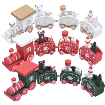 

4Pieces Christmas Wooden Train Mini Painted Xmas Train Kids Train Model Vehicle Toys New Year Christmas Ornament Children Gifts
