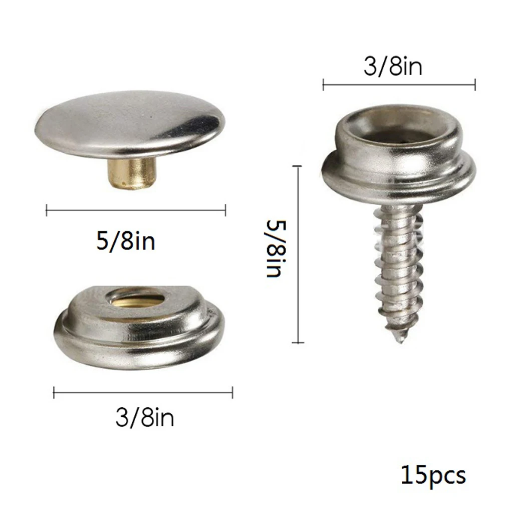 15 Sets Fastener Screw Snaps Stub for Marine Boat Canvas Tarp & Setting Tool