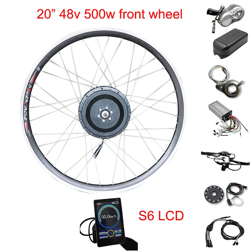 48V 500W электрическая Экипировка велосипедиста ступица переднее колесо мотоцикла привод Электрический велосипед конверсионный комплект для 2" 26" 700C Мотор колесо для электровелосипеда комплект - Цвет: 20 48V 500W S6LCD