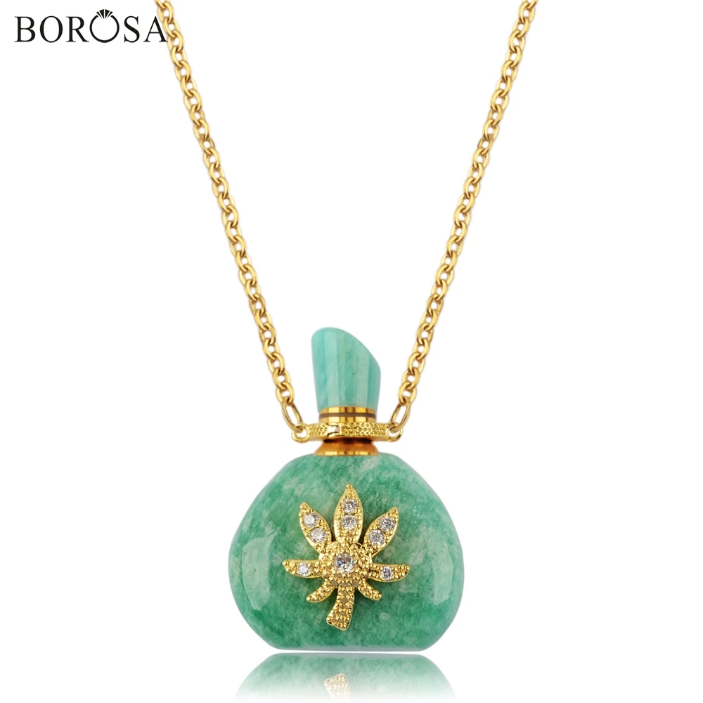 BOROSA 3 шт. 2" ожерелье из нержавеющей стали хрустальный флакон духов ожерелье с цепочкой ожерелье эфирные масла Духи Диффузор G1943-N - Окраска металла: Amazonite