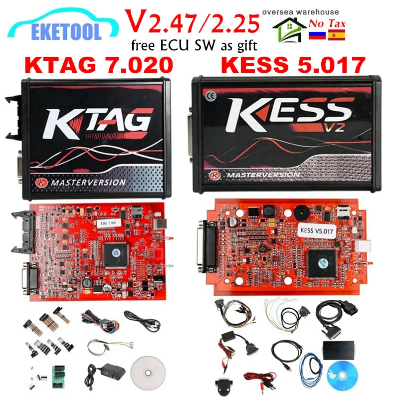 KTAG V7.020 SW2.25 KESS V2.47 V5.017 V2 версия ЕС 4LED Красный PCB ECU Инструмент для программирования KESS 5,017 K TAG 7,020 неограниченный жетон