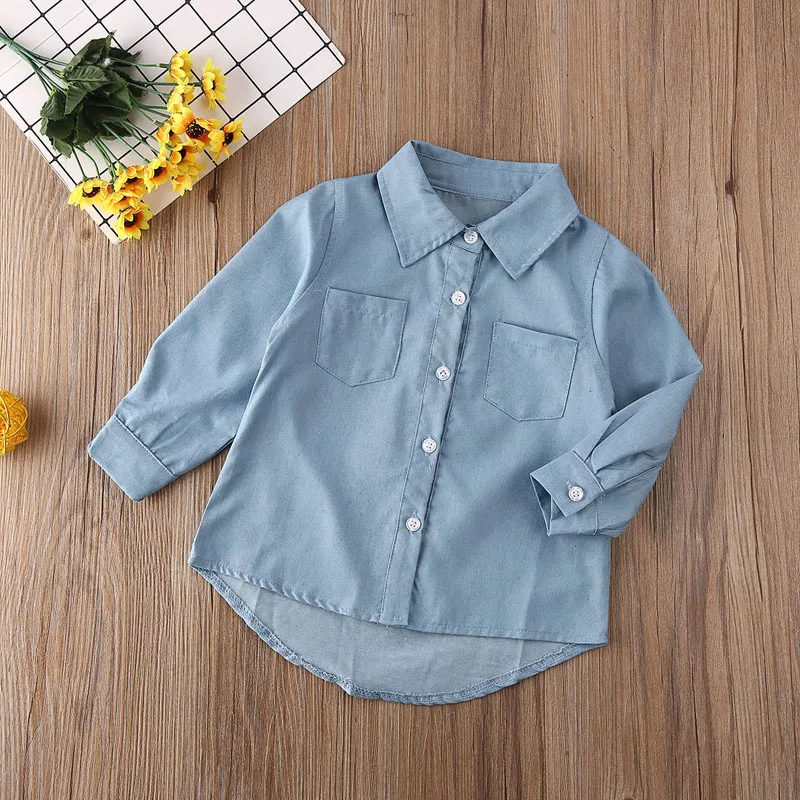 US Stock Toddler Kid Baby Girl Autumn Clothes Denim Long Sleeve Shirt Blouse Coat Shirt Jacket Letter Print 2-7Year kids shirts
