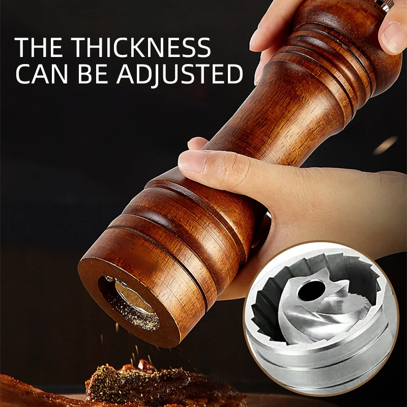 Classical Oak Wood Pepper Spice Mill Grinder Set Handheld Seasoning Adjustable Mills Grinder Ceramic Grinding Core Tools Set