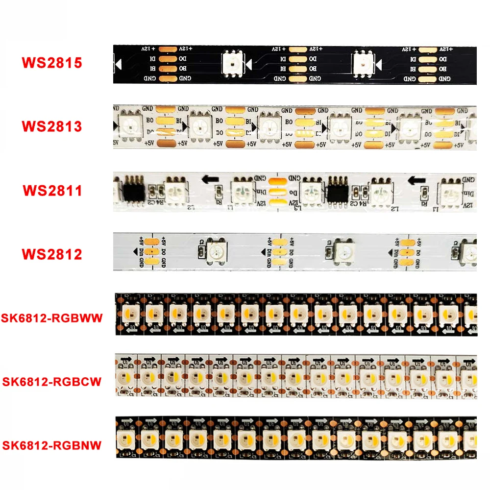 WS2812B 5050SMD Светодиодная лента RGB индивидуально Адресуемая WS2812 WS2811 WS2813 WS2815 SK6812 4in1LED