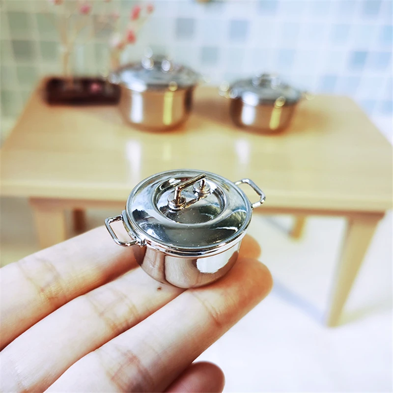1PCS Metal 1/6 1/12 Scale Dollhouse Miniature Pot Pretend Play Kids Mini Kithcen Cooking Utensil Accessories Toy 3 Size